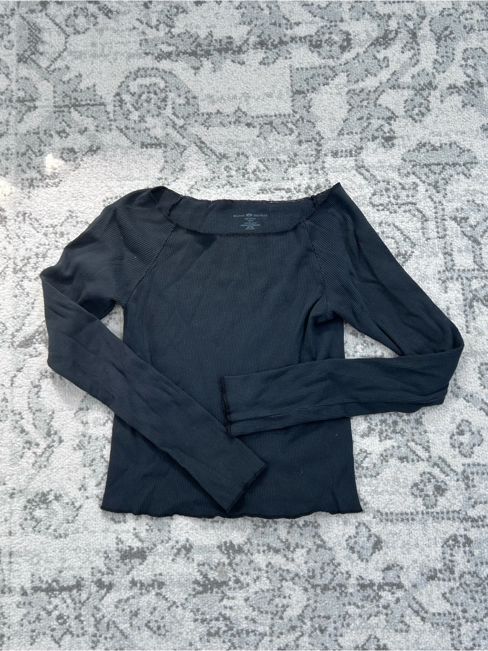Brandy Melville Black Long-Sleeve Ribbed Boatneck Top